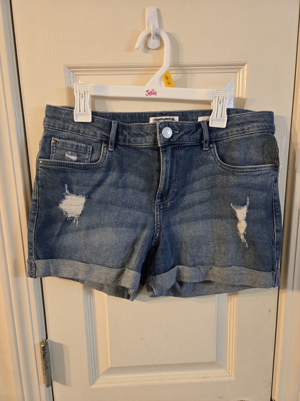 sofia by sofia vergara Distressed Rolled Hem Jean Shorts - Blue
